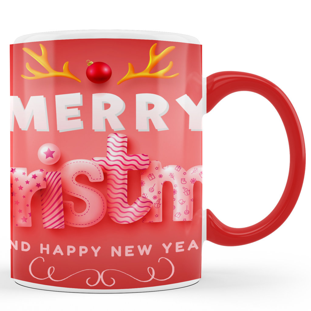 Printed Ceramic Coffee Mug | Merry Christmas Balloons Mug |Merry Christmas Day Mug | 325 Ml 